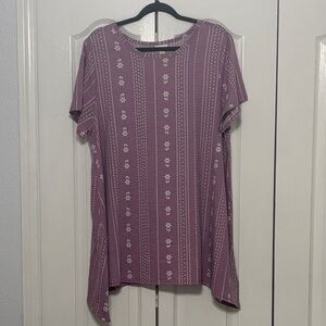 LuLaRoe Purple Melissa Top with Floral Stripes